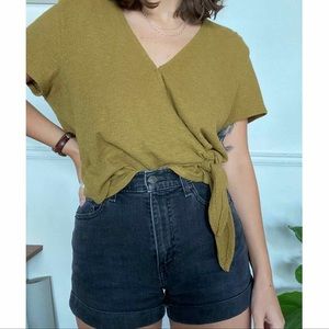Madewell Wrap Top Size Large Green Tie Front Crop